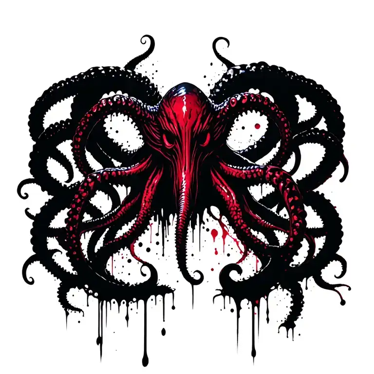eldritch cthulhu rising tentacles above it's head tattoo design idea