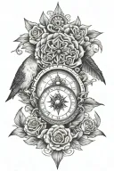 compass hawk clock rose tattoo design idea