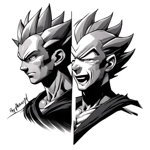 vegeta majin and ssg merging in tattoo design idea
