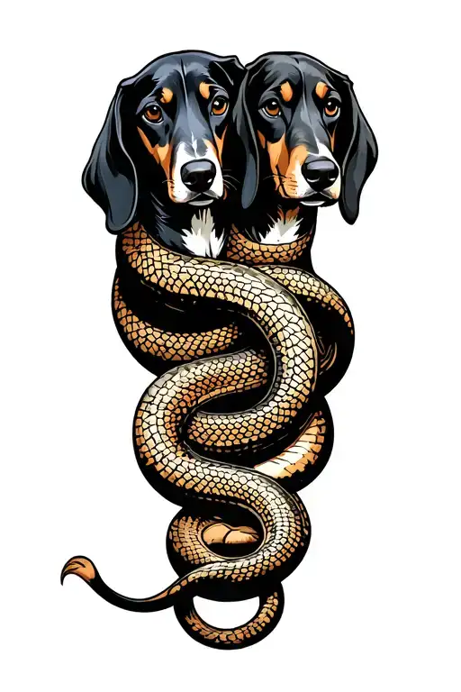 two dahshhounds wrapped around eachother looking like a snake tattoo design idea