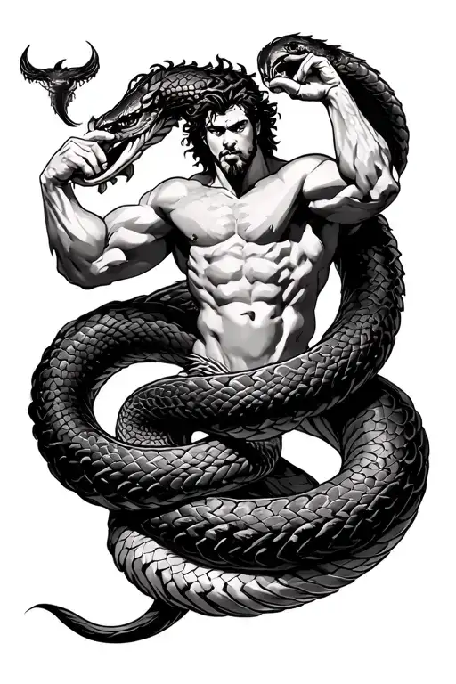 Hercules fighting the snake wrapped tattoo design idea