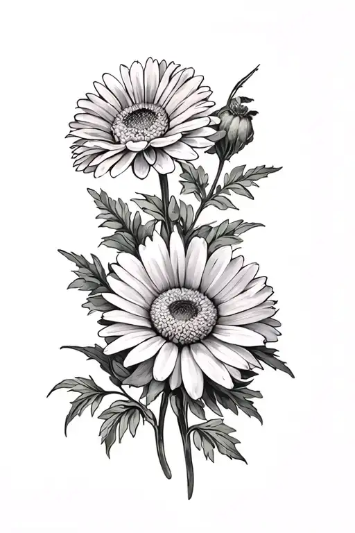 aster, chrysanthemums, and marigold flower tattoo design idea