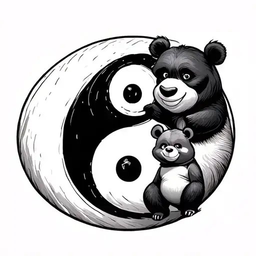 yin yang made with Kung Fu Panda and Pooh Bear tattoo design idea