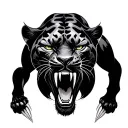 scary all black panther showing teeth and claws tattoo design idea