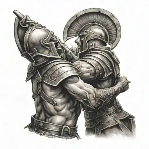 gladiator warrior battling tattoo design idea