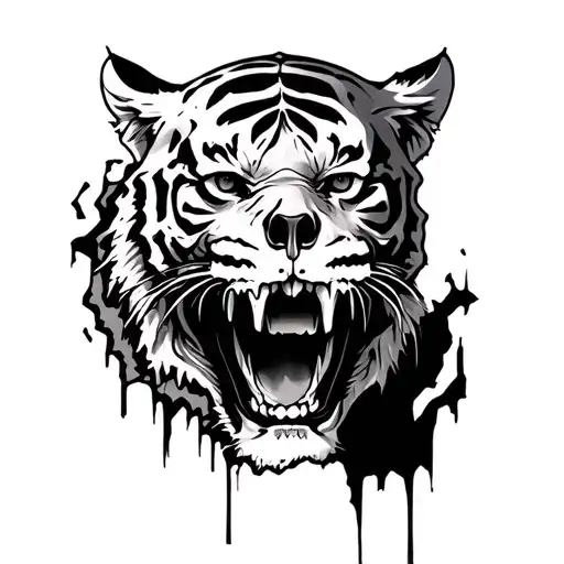 half tiger half skull with the skull under ripped skin tattoo design idea