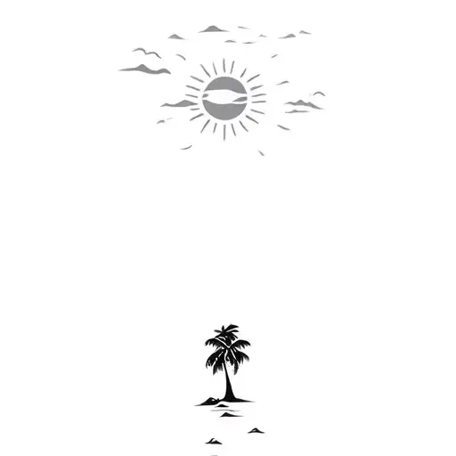 Philippines sun, with waves and pine trees tattoo design idea