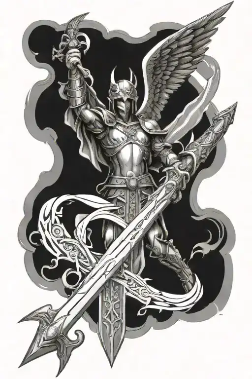 archangel Michael Excalibur sword tattoo design idea