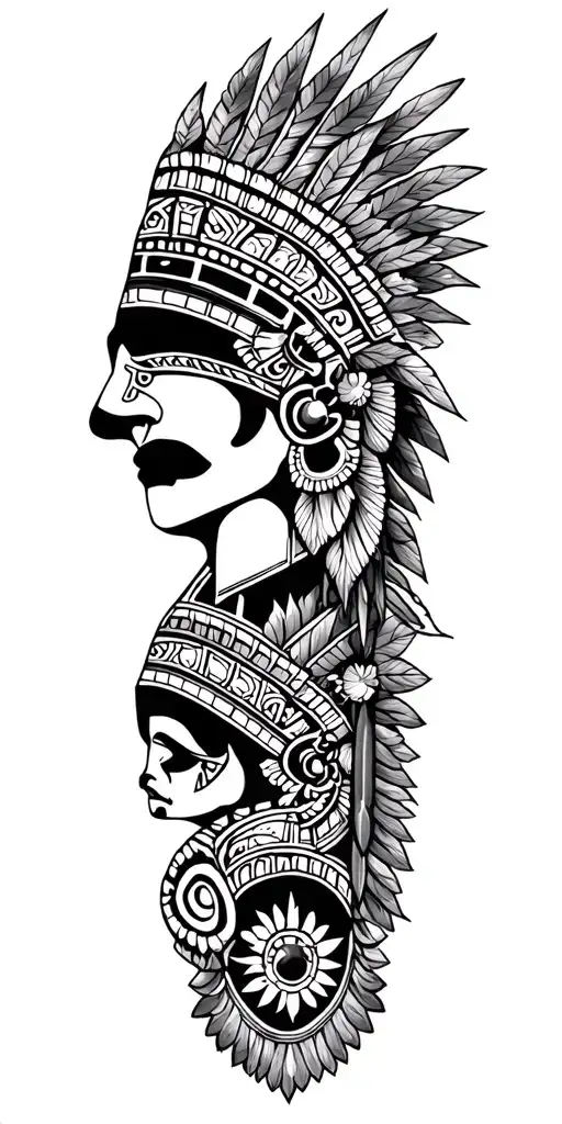 Aztec Chicano style tattoo with multiple images tattoo design idea