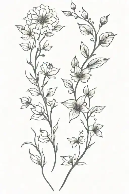long spine tattoo including the flowers for the birth months of february, july, august, september, october and november  tattoo design idea