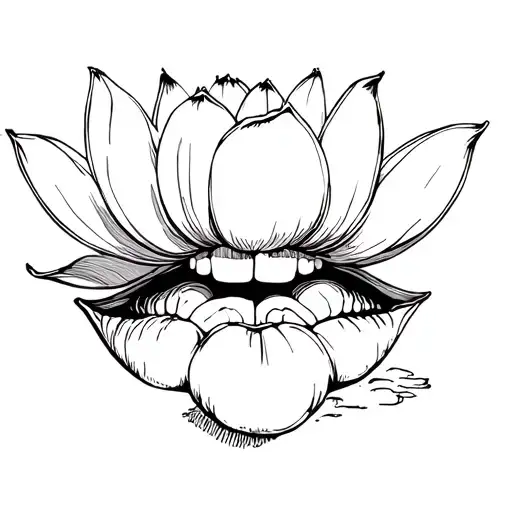 lotus flower been eaten by a set of female lips tattoo design idea
