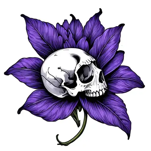 purple ginger flower with a bird skull on a petal  tattoo design idea