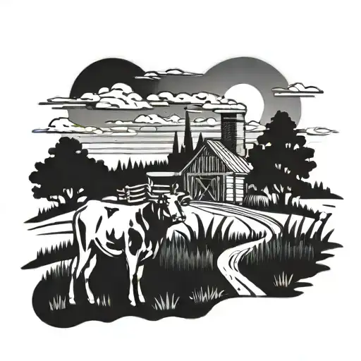 A stylized wildfire scene with farmyard tattoo design idea