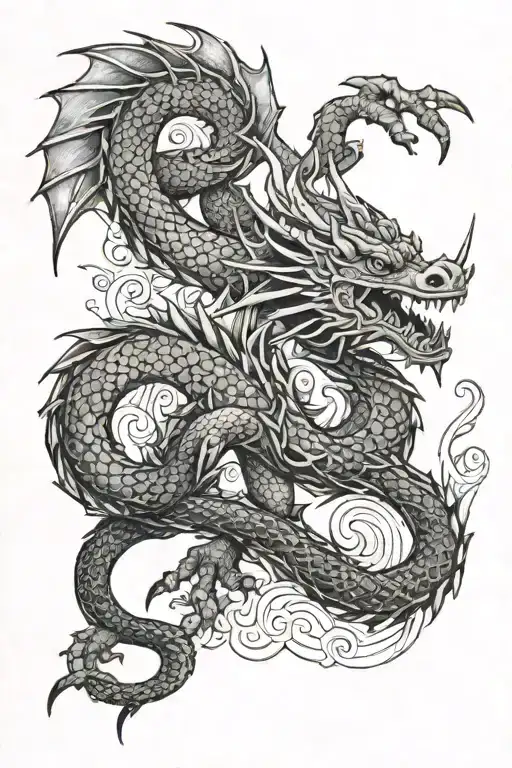 dragon and Polynesia tattoo design idea