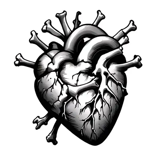bones and broken heart tattoo design idea