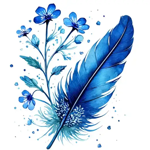 mirrorball, forget me not and small curled feather tattoo design idea