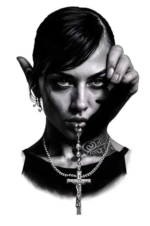 a woman hand holding the dominic toretto necklace rosary he has in fast and furious  tattoo design idea