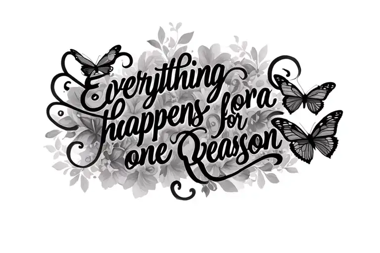 words on ribs in one row everything happens for a reason in cursive with butterflies  tattoo design idea