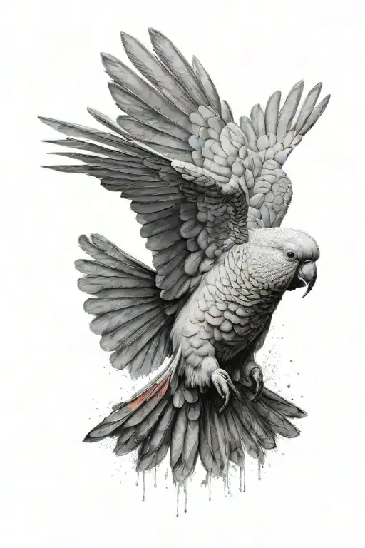 red tail cockatoo flying tattoo design idea