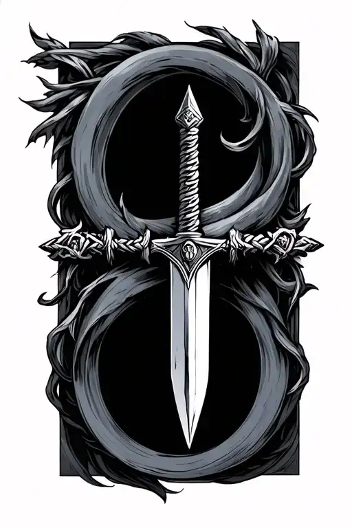 Damocles sword with semi colon incorporated within tattoo design idea