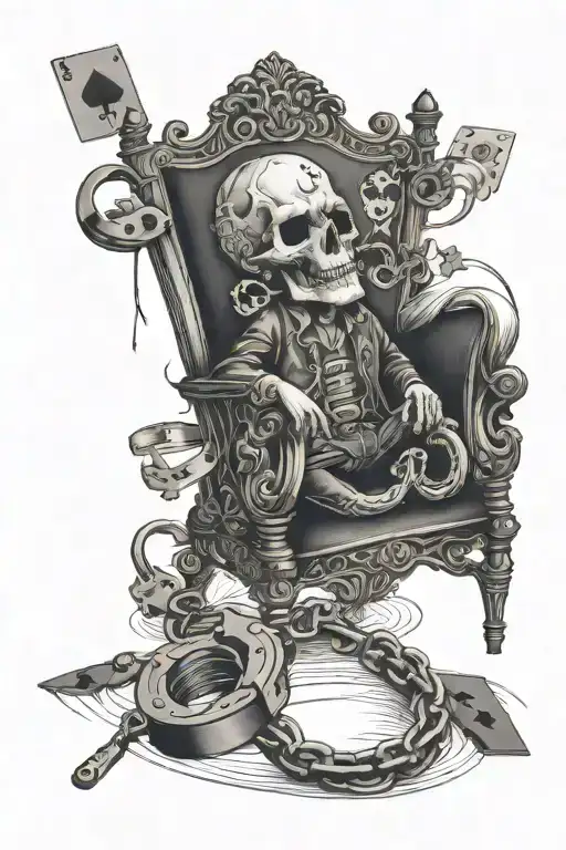  rocking chair, handcuffs, 2face , and a deck of cards tattoo design idea