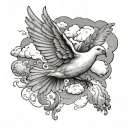 dove flying surrounded by clouds tattoo design idea