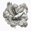dove flying surrounded by clouds tattoo design idea