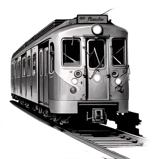 Create a realistic black and grey tattoo which illustrates a train at a subway station in outer space  tattoo design idea