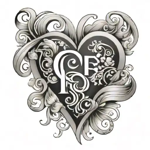 letter F&P together representing the client's love inside a heart tattoo design idea