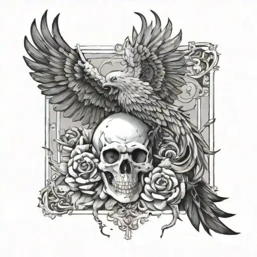 I want a tattoo on my left arm. In the upper arm front, gothic skull and lower front arm gothic phoenix bird. At the bac tattoo design idea
