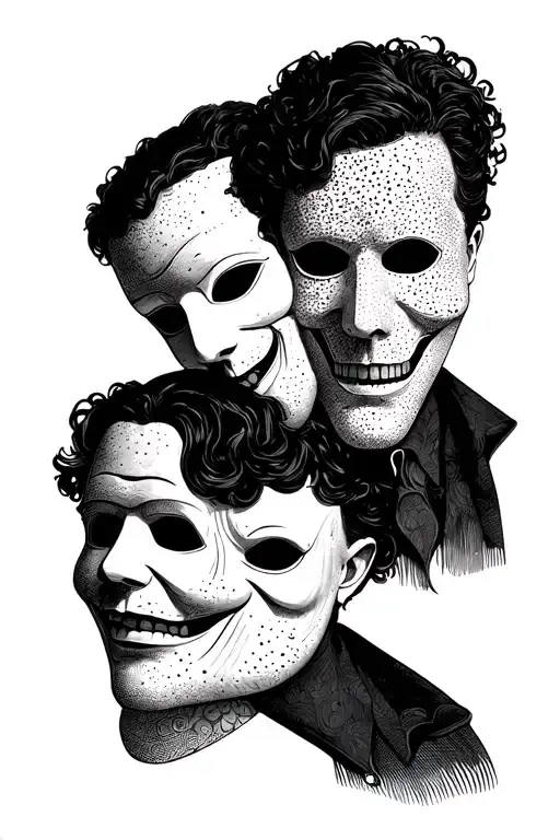 Comedy and tragedy masks tattoo design idea