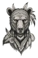 bear head on native warrior tattoo design idea