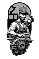 diesel mechanic working on an engine tattoo design idea