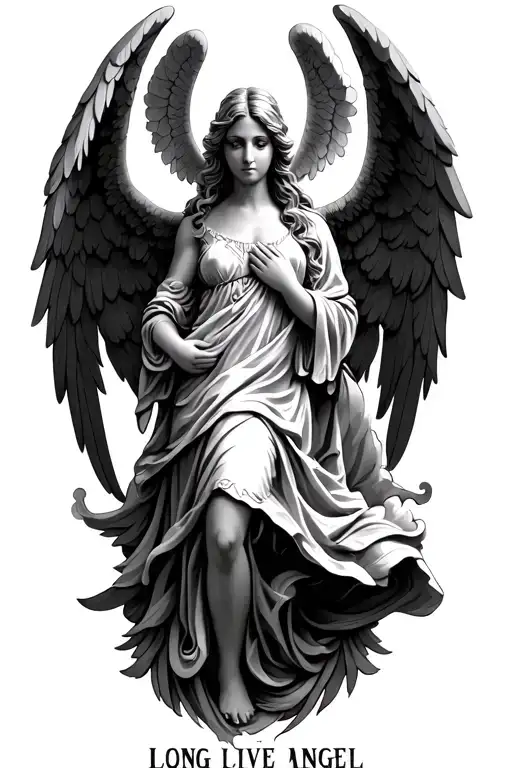 angel with the words long live angel  tattoo design idea