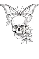 skull and rose and butterfly wing tattoo tattoo design idea