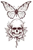 skull and rose and butterfly wing tattoo tattoo design idea
