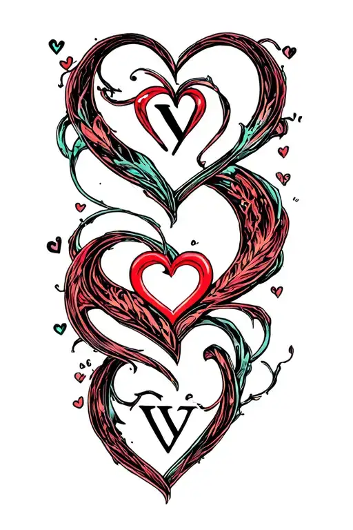 alphabet s r v t with heart between s and r followed by visibly v and t tattoo design idea