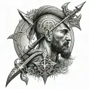 Ukrainian soldier of the armed forces of Ukraine with a trident and runes tattoo design idea