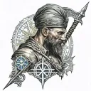 Ukrainian soldier of the armed forces of Ukraine with a trident and runes tattoo design idea