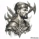 Ukrainian soldier of the armed forces of Ukraine with a trident and runes tattoo design idea