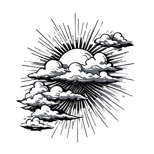 rainstorm and sun rays with clouds tattoo design idea