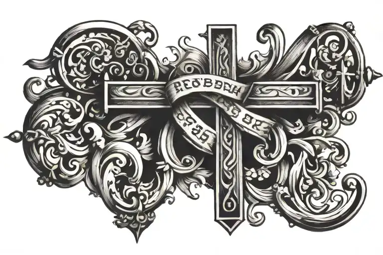 romans 8:18 quote on top of a nail cross tattoo design idea