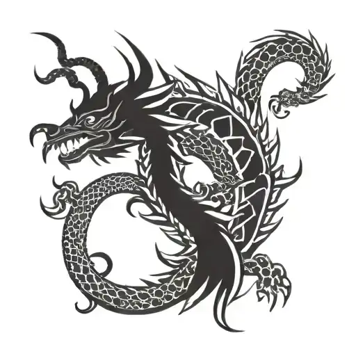 filipino tribal and japanese dragon tattoo design idea