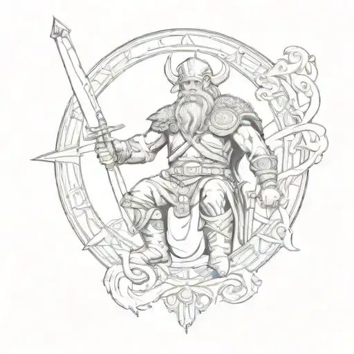 Viking with compass and sword tattoo design idea