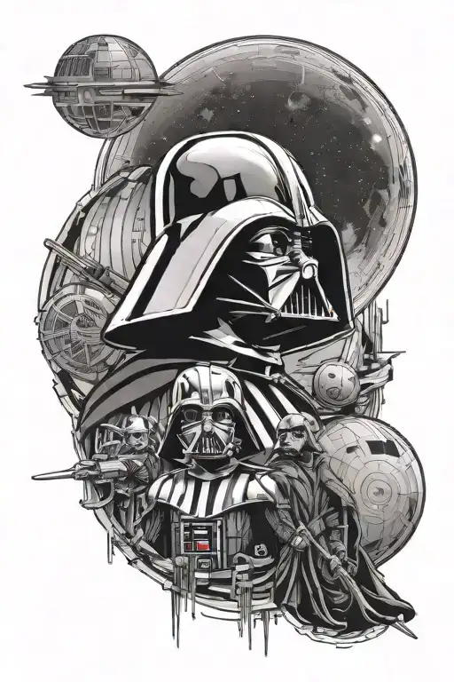 darth Vader, darth maul, kylo ren and the Death Star tattoo design idea