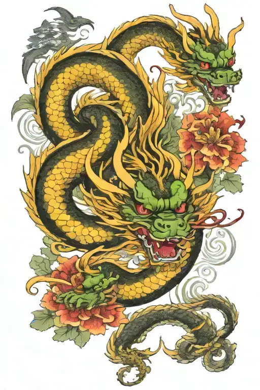 Chinees dragon flying tattoo design idea