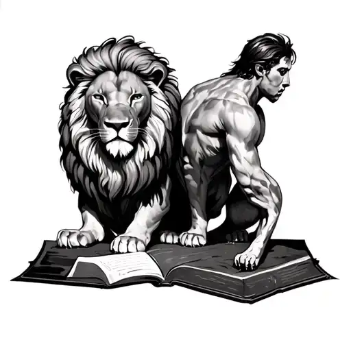 Daniel in the lions den bible tattoo design idea