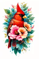 cardinal with flowers tattoo design idea