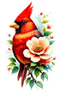 cardinal with flowers tattoo design idea