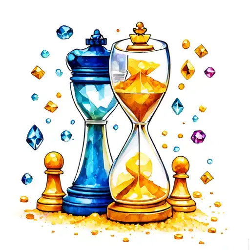 chess pieces and hour glass with jewels and gold as the sand tattoo design idea
